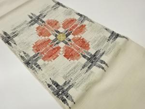 手織り真綿紬格子に抽象花模様織出し名古屋帯